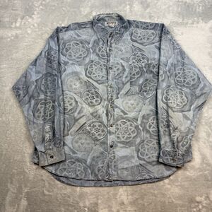 Vintage 90s Nine Twenty East Shirt Mens XL Blue Abstract Print Button Up